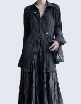 Unbalanced Button Pleated Long Shirt