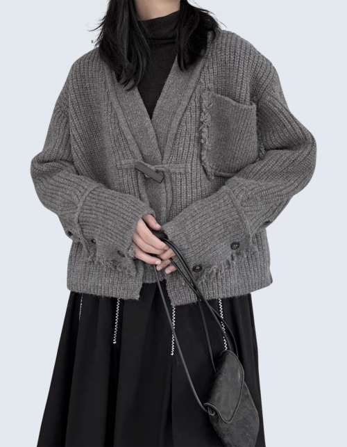 Destroyed Heavy Kimono Knit (gray)