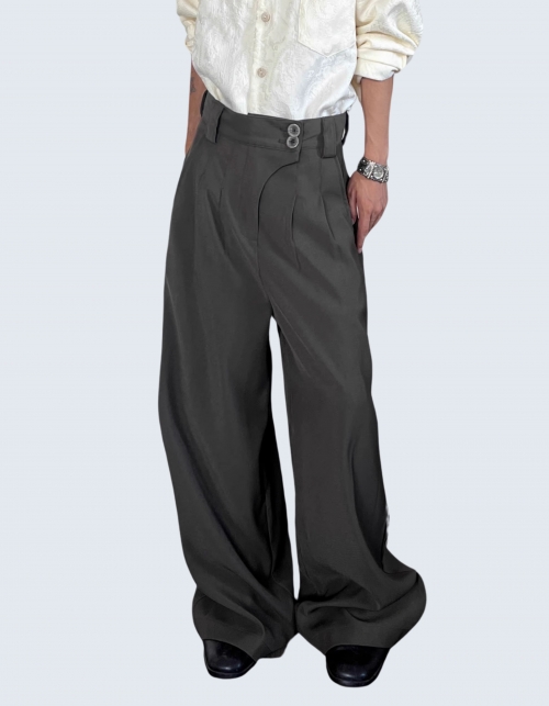 high-waist three-chin wide slacks