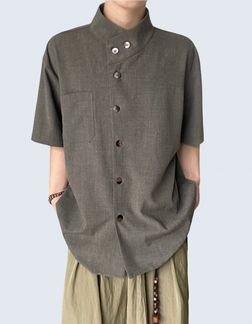 stand collar short-sleeved shirt