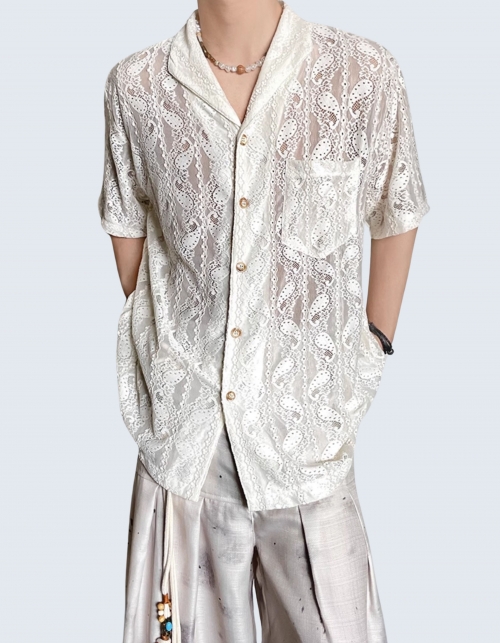mandala see-through short-sleeved shirt