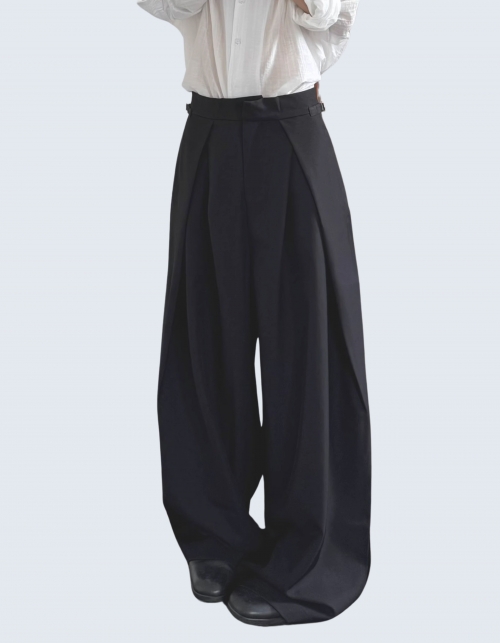 side two-tuck wide slacks