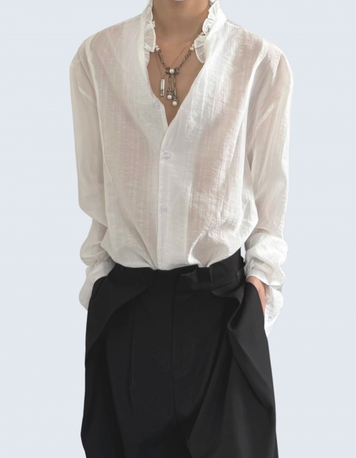 Pleated Lace V-Neck Ethnic Shirt