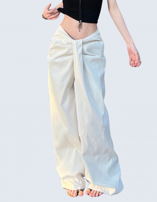 irregular pleated design, low-waist casual pants