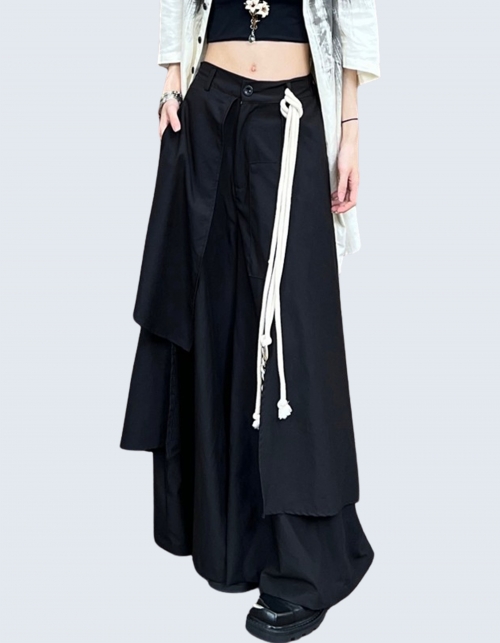 unbalanced design high-waist quilot pants