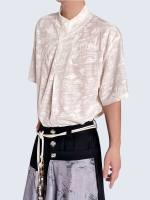 Landscape Painting Embroidery Up collar Shirt