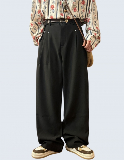 Simple embroidered point wide pants