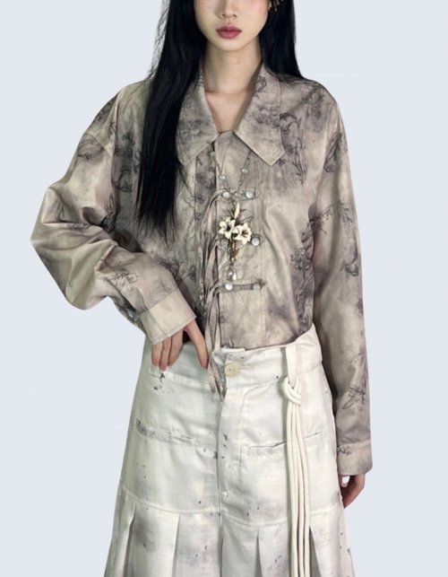 Flower pattern retro strap shirt