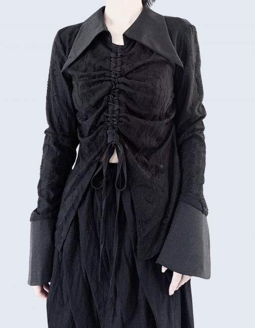 Shirring Style Drawstring Pleated Shirt