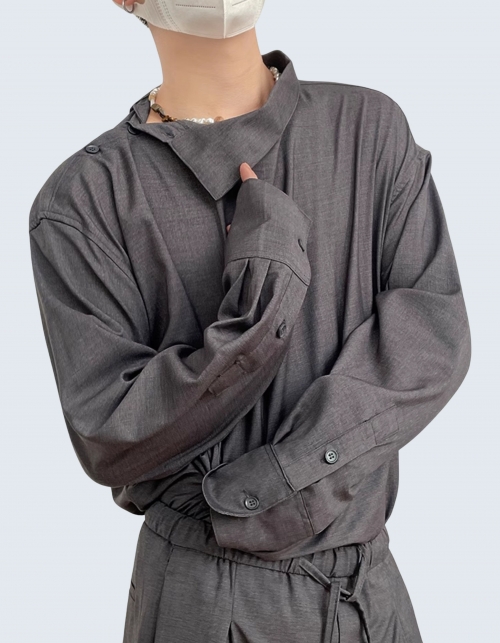 unbalanced collar button shirt