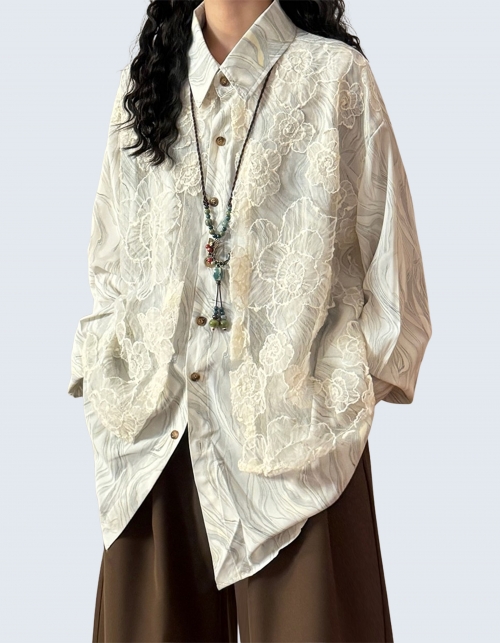 two-piece design flower see-through shirt
