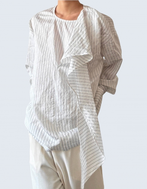 scarf-collar striped shirt