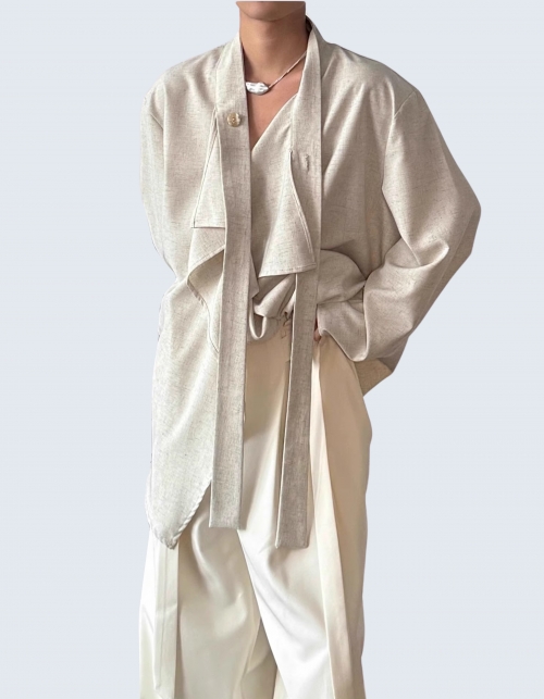 ribbon scarf stand up collar shirt