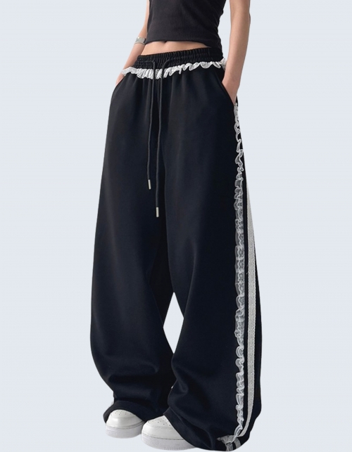 retro lace straight sweat pants