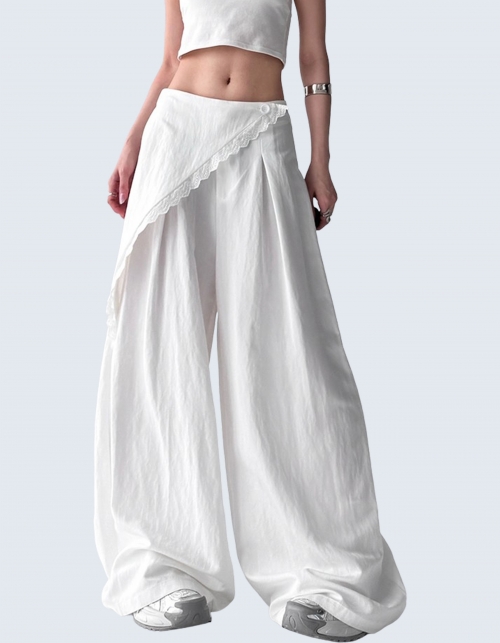 Retro lace apron wide pants