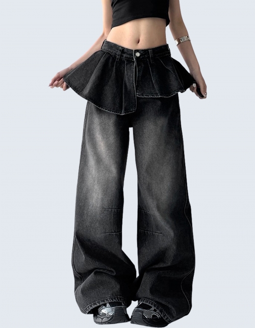 skirt mix wide denim pants