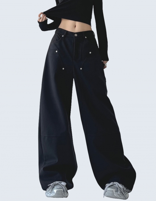 Front Patch Wide Cotton Pants