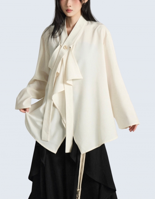 ribbon satin layered shirt
