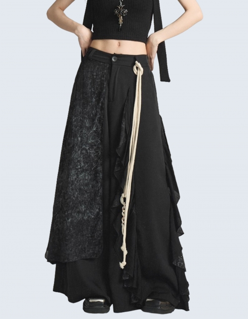 water color painting Layered wide pants