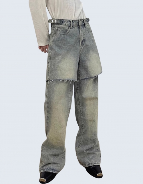 detachable flare denim pants