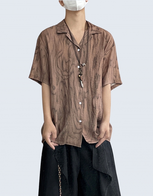 Wood Leather Pattern Loose Fit Shirt
