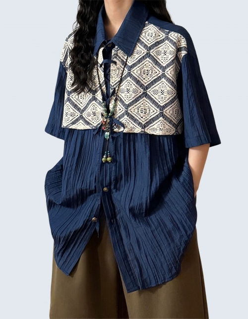 Retro-patterned two-piece design shirt