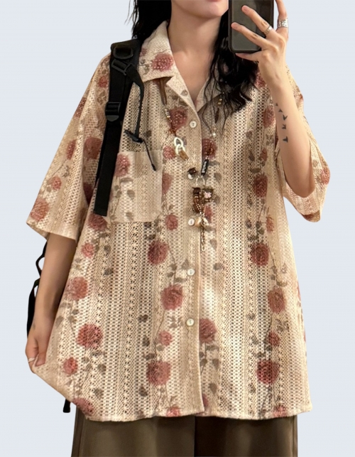 hollow flower design short-sleeved shirt