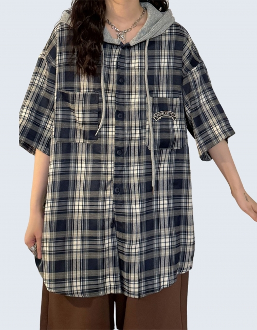 Two-piece design hooded short-sleeved shirt