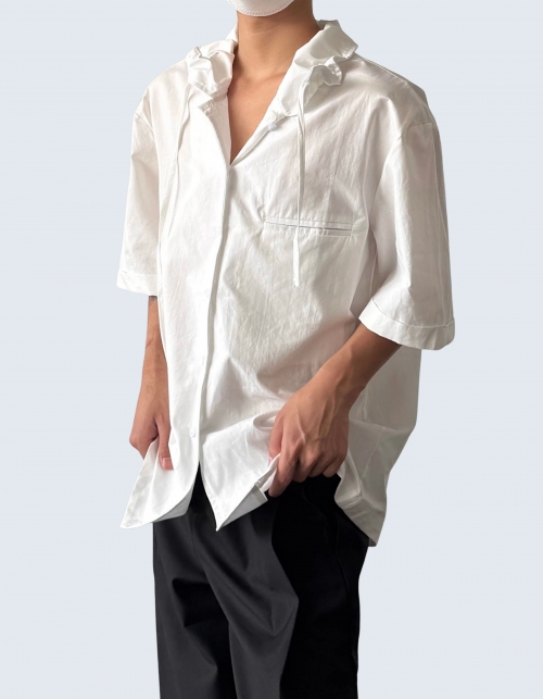 Ribbon solid color short-sleeved shirt