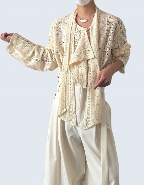 Retro Jacquard Lace Blocking Shirt