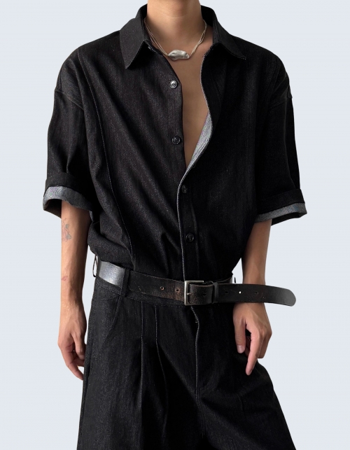 Retro-washed simple denim shirt