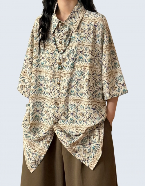 Ethnic full-printed short-sleeved shirt