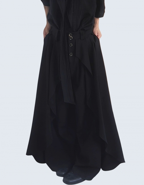 Unbalanced Design Button Apron Pants