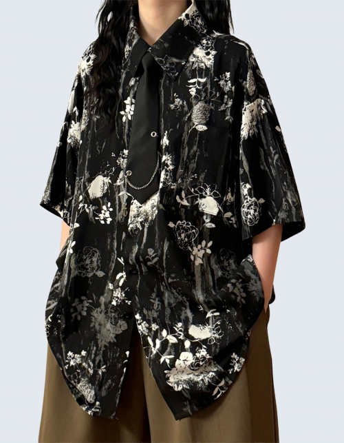 Ink flower casual short-sleeved shirt