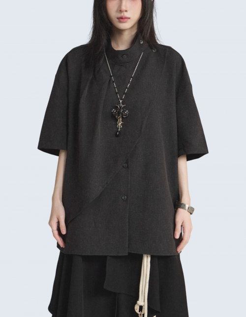 neutral half-collar design short-sleeved shirt
