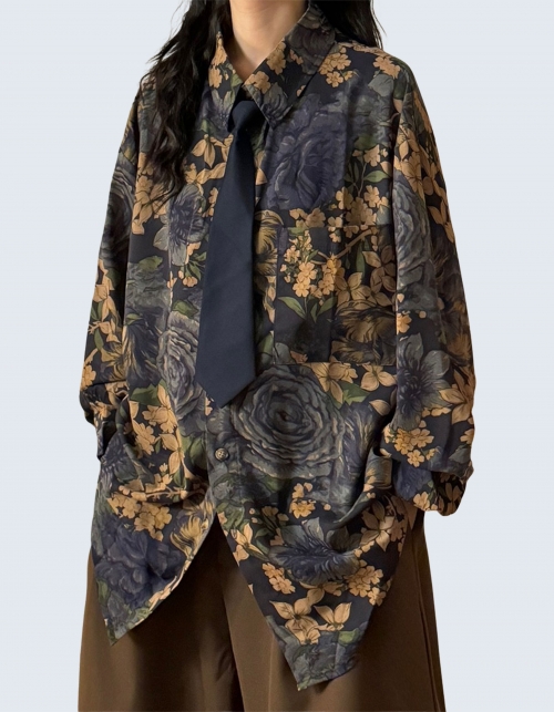 Purple Floral Long-Sleeved Shirt