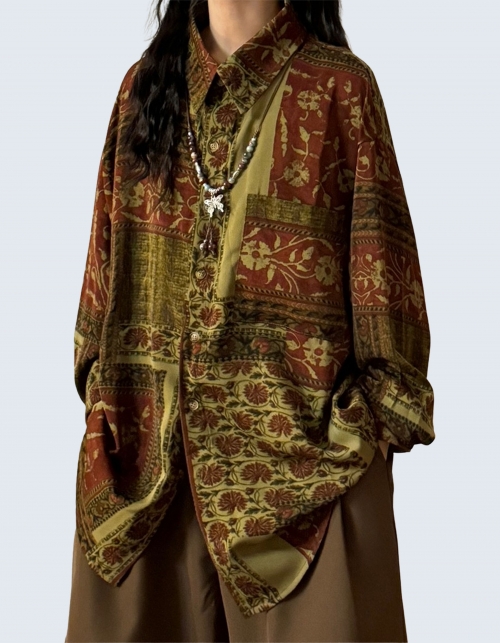Ethnic Style Printed Loose Long-Sleeved Shirt