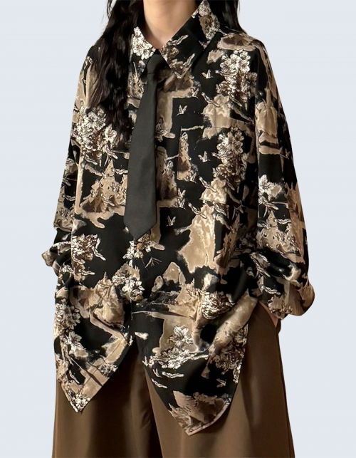 Hong Kong Style Floral Printed Long Sleeve Shirt