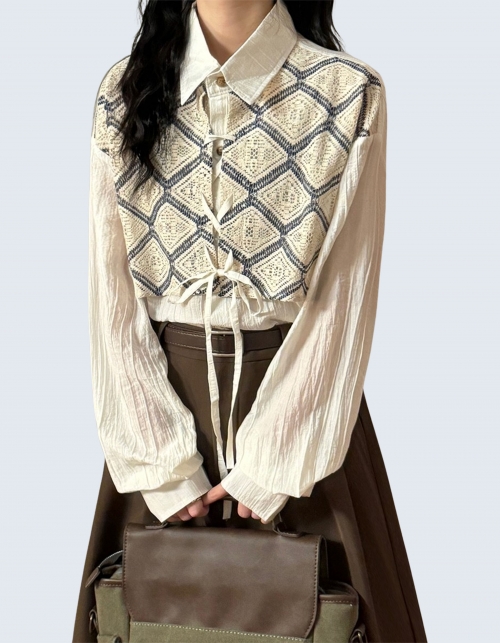 Ethnic embroidered layered long-sleeve shirt