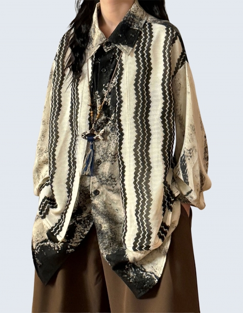Retro Stripe Layered Long Shirt