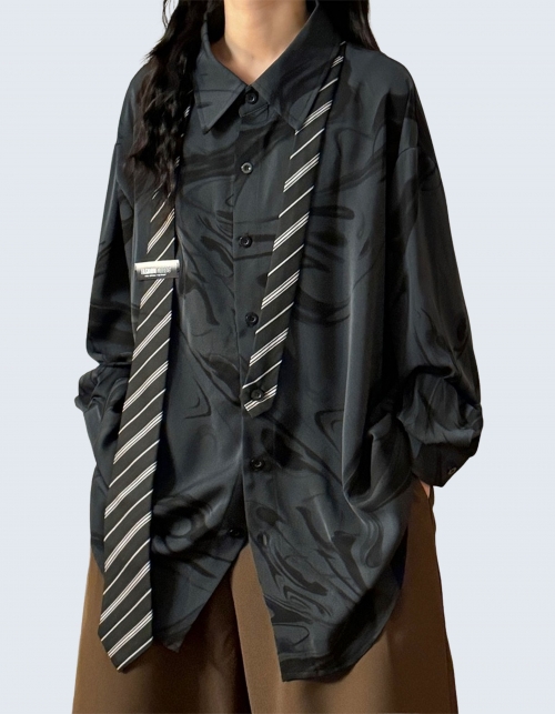 Tie Layered Ink Long Sleeve Shirt