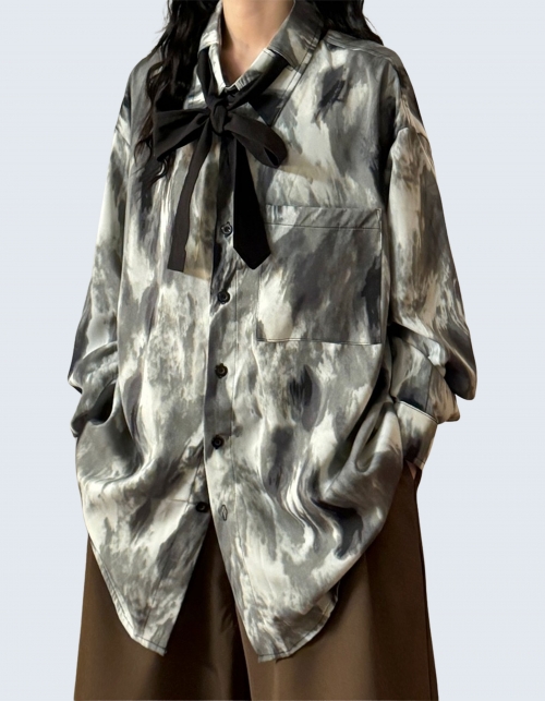 Tie Dye Ribbon Layered Long Sleeve Shirt