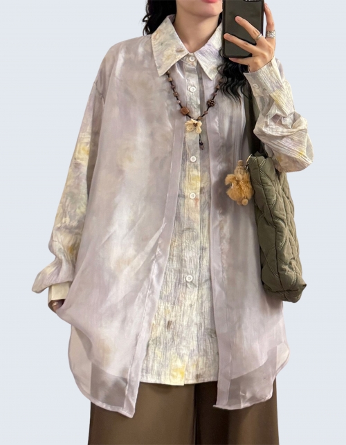 Floral full-printed two-piece long-sleeve shirt