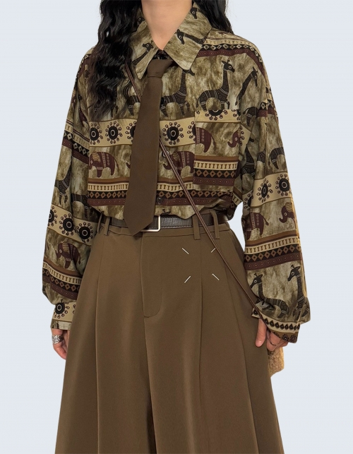 Deer and Elephant Stripe Long Shirt Top