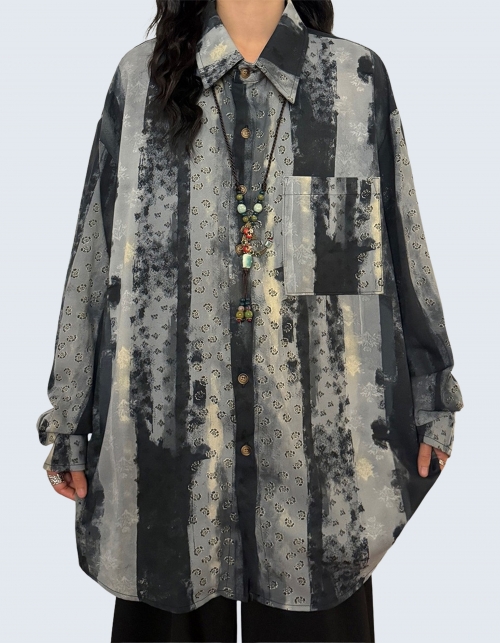oil painting graffiti full printed long-sleeved shirt