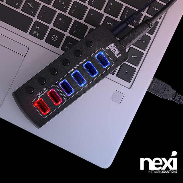 NX1234 USB3.1A Gen2 4포트 + 충전(QC2.4) 2포트 유전원허브 NX-3106UQ