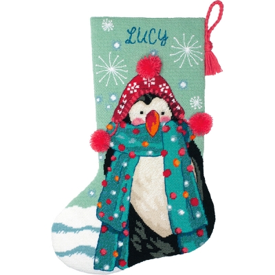 Dimensions TAPESTRY(니들포인트패키지) 양말 Fuzzy Penguin Stocking(면실)-71-09160(배경프린트원단)