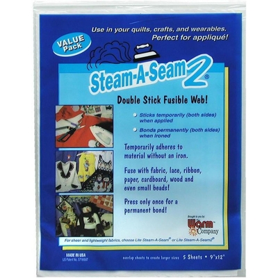 Steam-A-Seam 2(스팀어심) 아플리케용 다림질원단접착용지, 영구접착 9"x12" 5장-5517