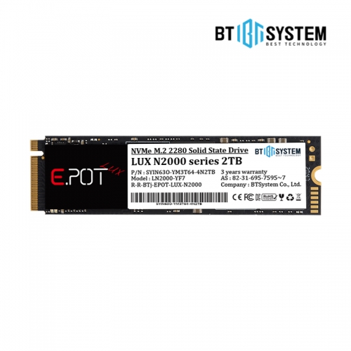 비티시스템 E.POT Lux N2000 PCIe Gen4 NVMe M.2 SSD 2TB 방열판포함
