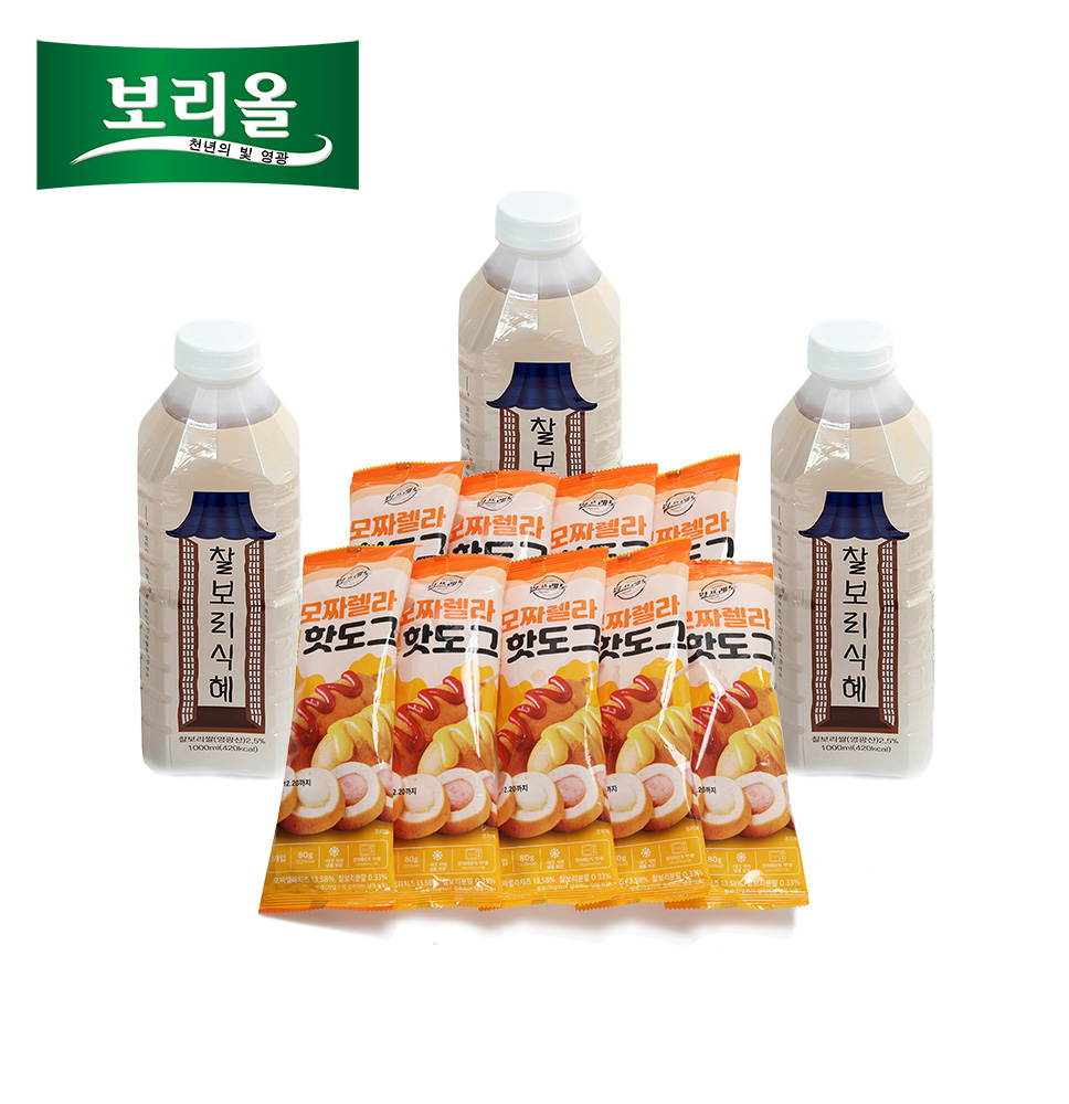 보리올 세트 10호 (찰보리식혜 1000ml 3개, 치즈핫도그 9개)